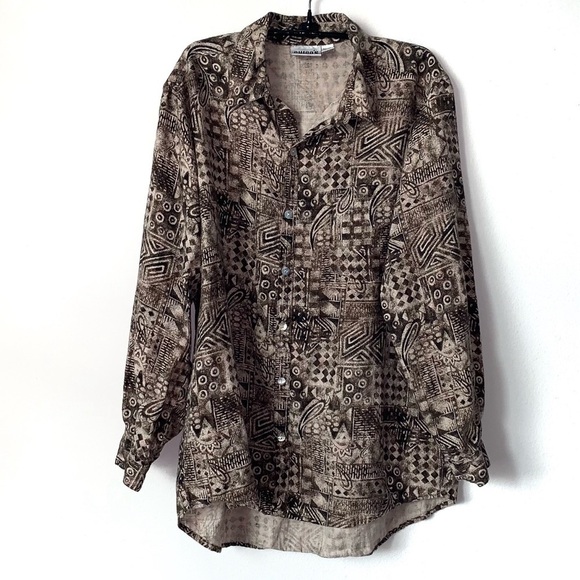 Chicos Linen Button Up Tunic Top Womens 2 US 12/14 Brown Tan Long Sleeve Resort - Picture 1 of 9